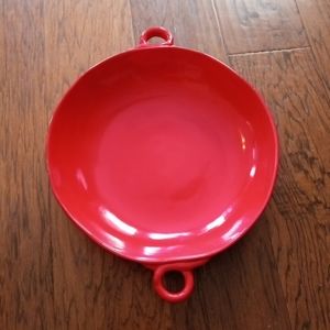 EXQUISITE MCM Red Majolica 14" Dual Handle Serving Bowl Made in Italy